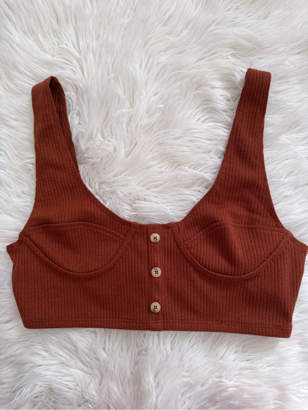 Forever21 Ribbed Scoop Neck Crop Top - Rust
